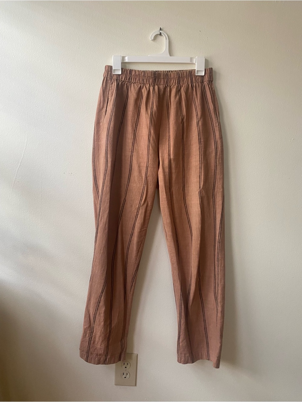 PO-EM Block-Printed Elastic-Waist Pants — Terra Cotta